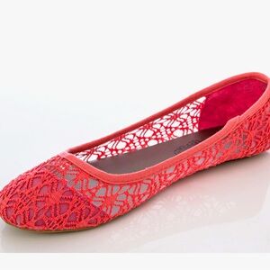 Women's Breathable Crochet Lace Ballet Flat Coral